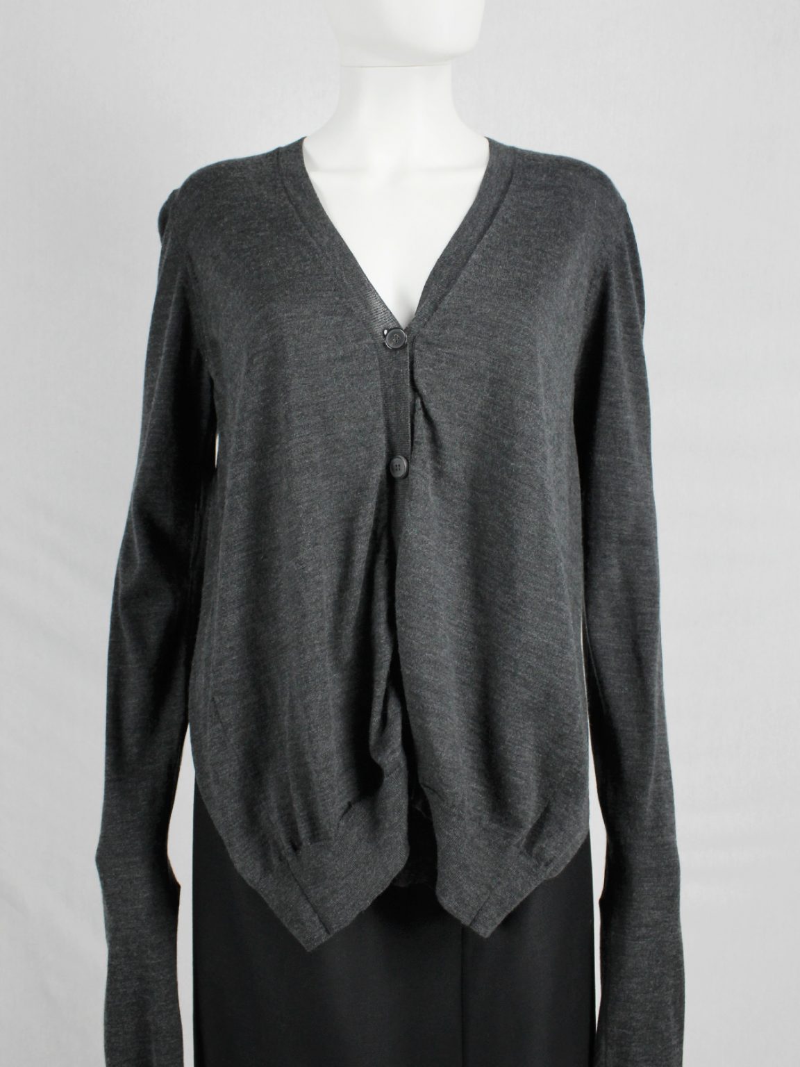 Maison Martin Margiela grey front draped cardigan with extra long sleeves — fall 2010