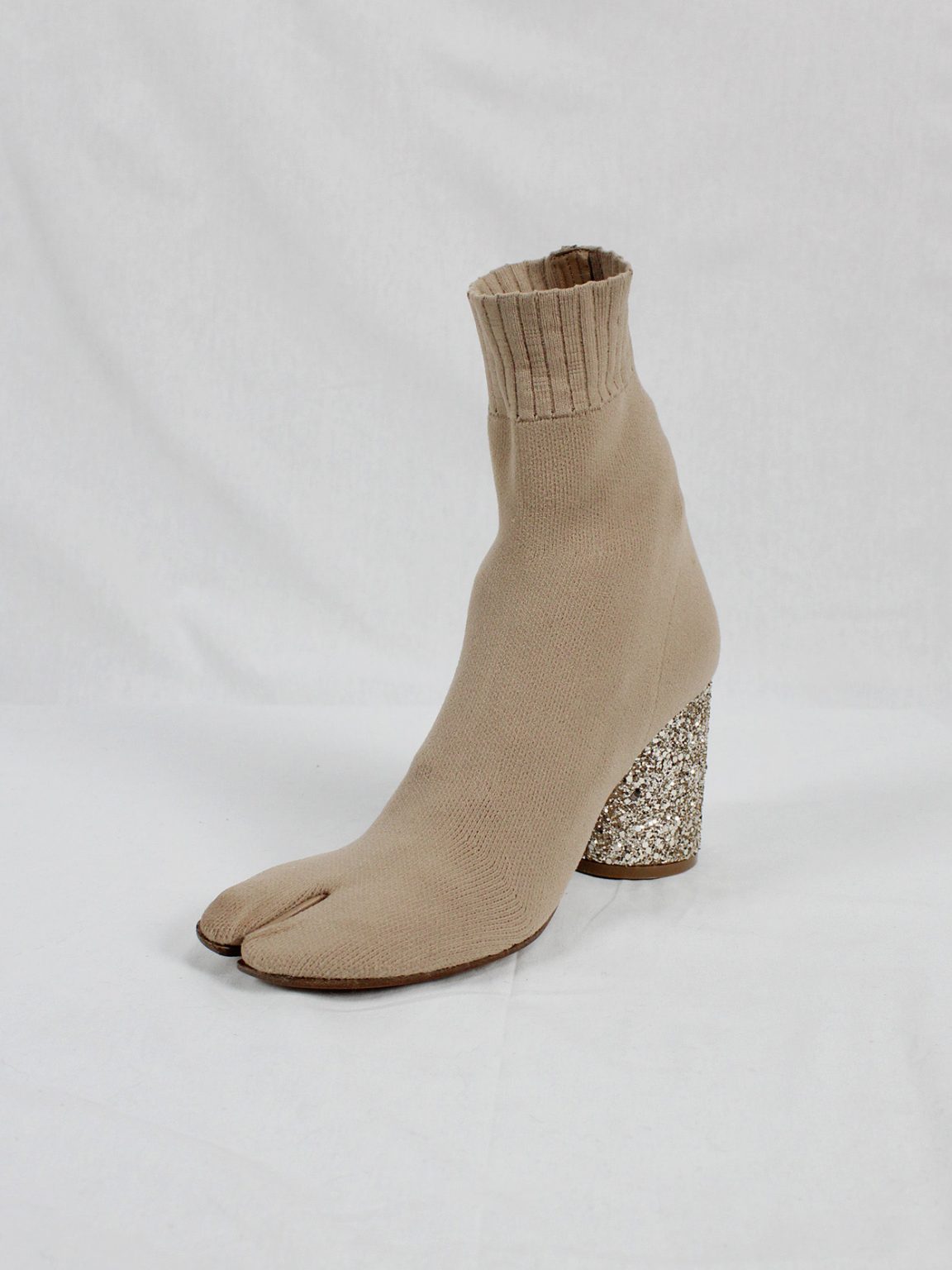 Maison Martin Margiela nude sock tabi boots with glitter heel (38.5) — spring 2019