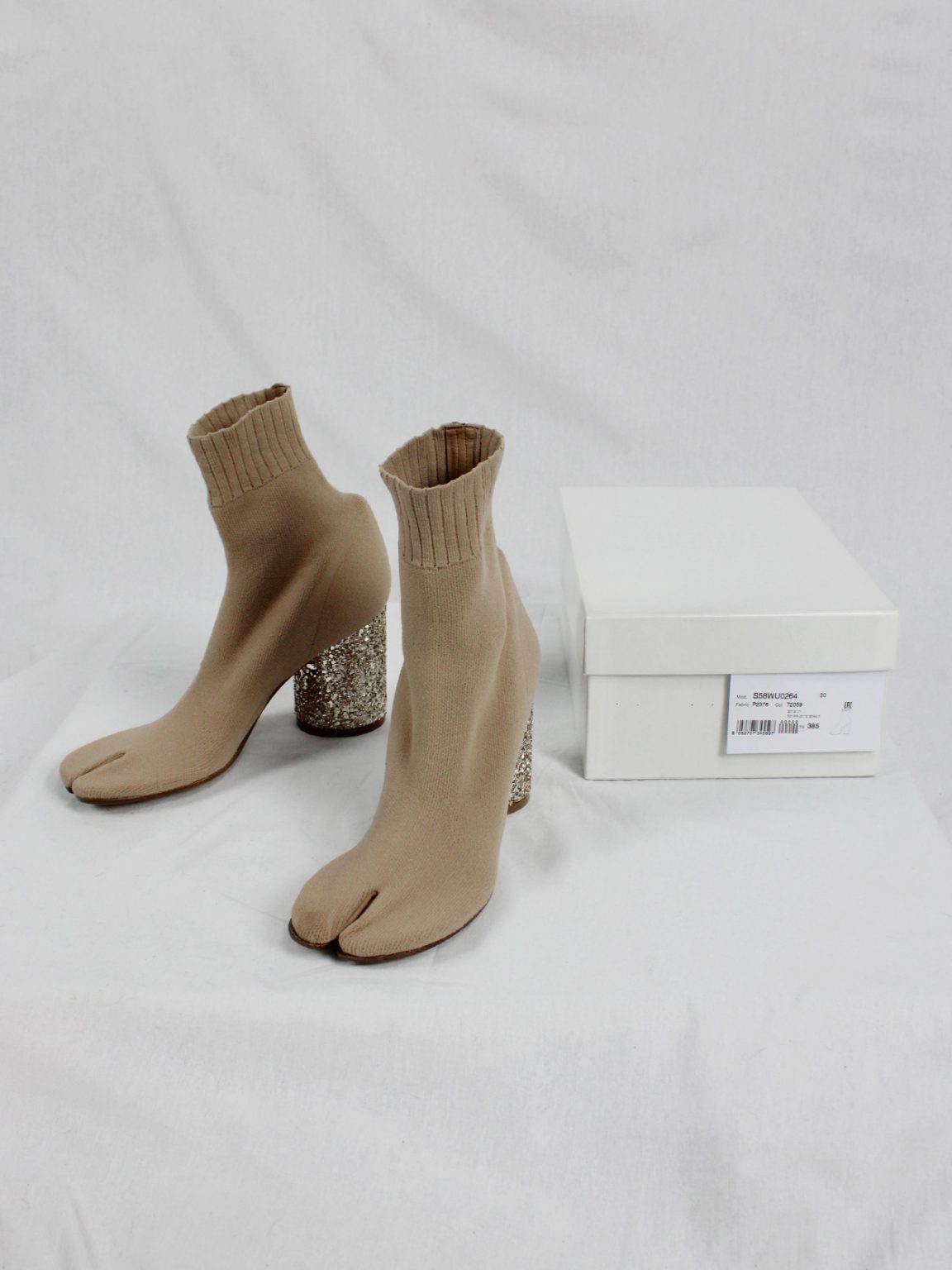 Maison Martin Margiela nude sock tabi boots with glitter heel (38.5) — spring 2019