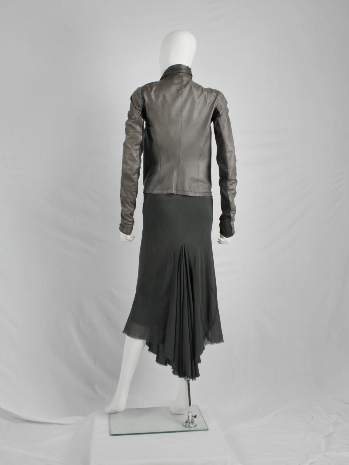 Rick Owens EXPLODER green midi skirt with front and back drape — fall 2007
