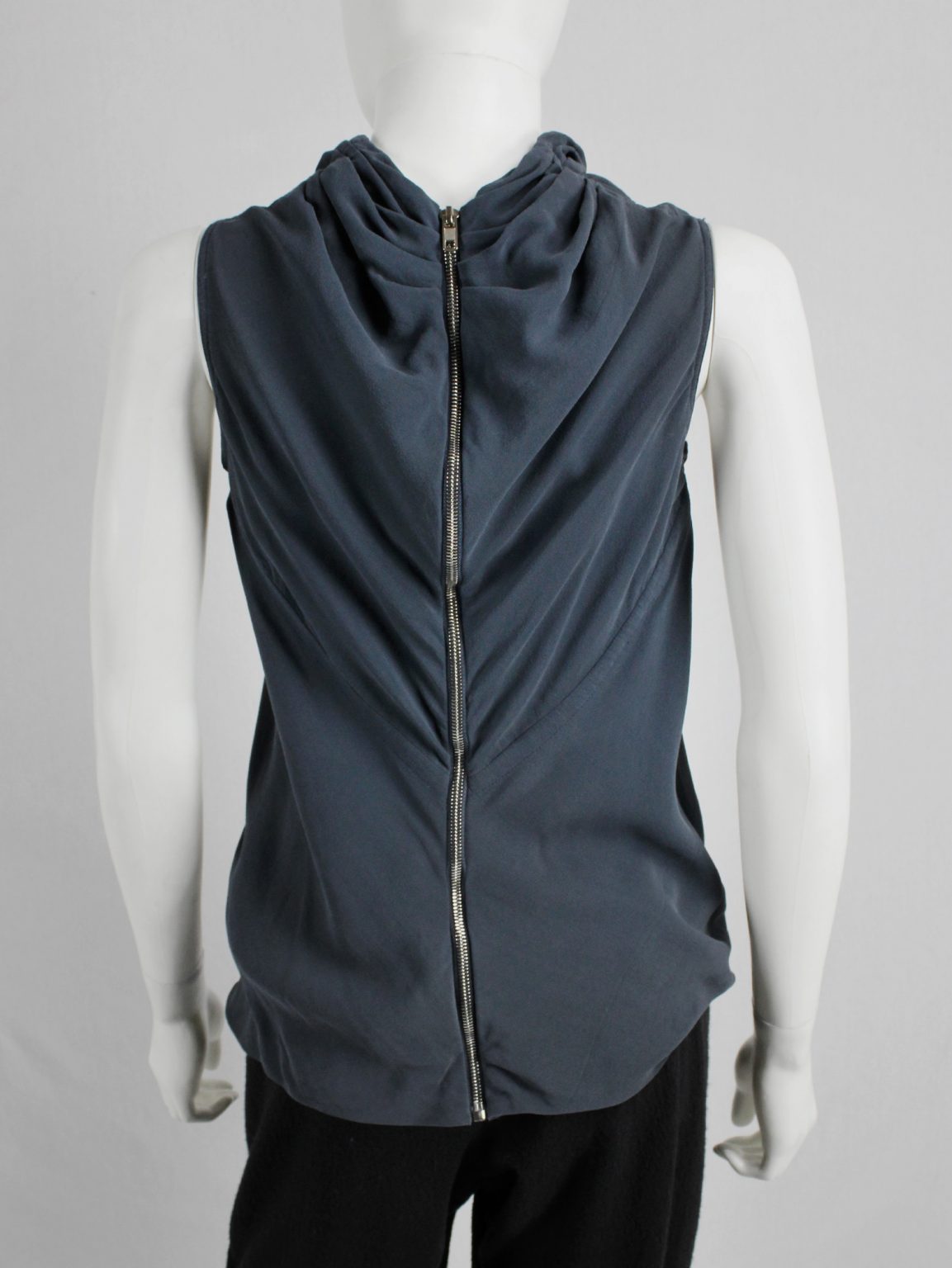 Rick Owens VICIOUS blue top with high neck and exposed back zipper — spring 2014
