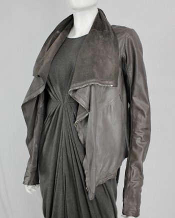 Rick Owens classic brown leather biker jacket with waterfall front
