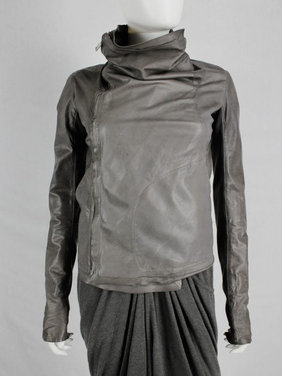 Rick Owens classic brown leather biker jacket with waterfall front - V ...