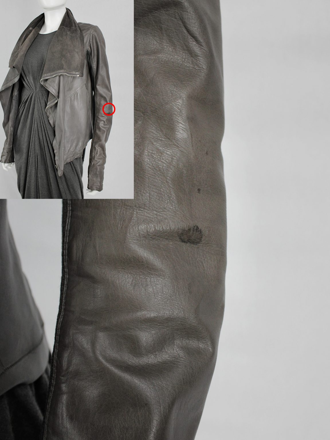Rick Owens classic brown leather biker jacket with waterfall front