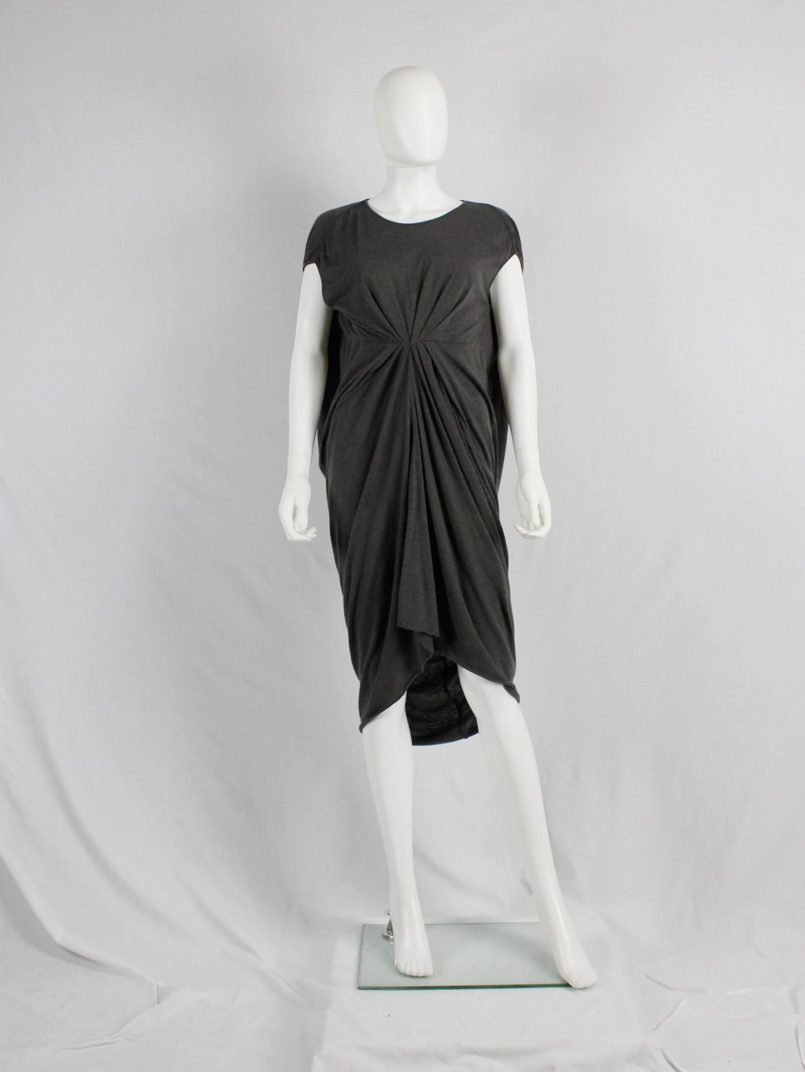 Rick Owens lilies brown 'lobster' dress with gathered front and draped back