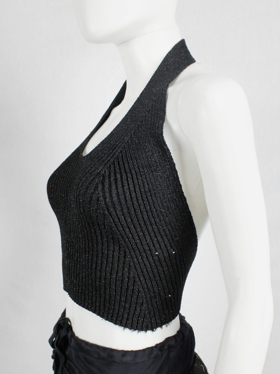 Maison Martin Margiela black crop top with open back — fall 1999