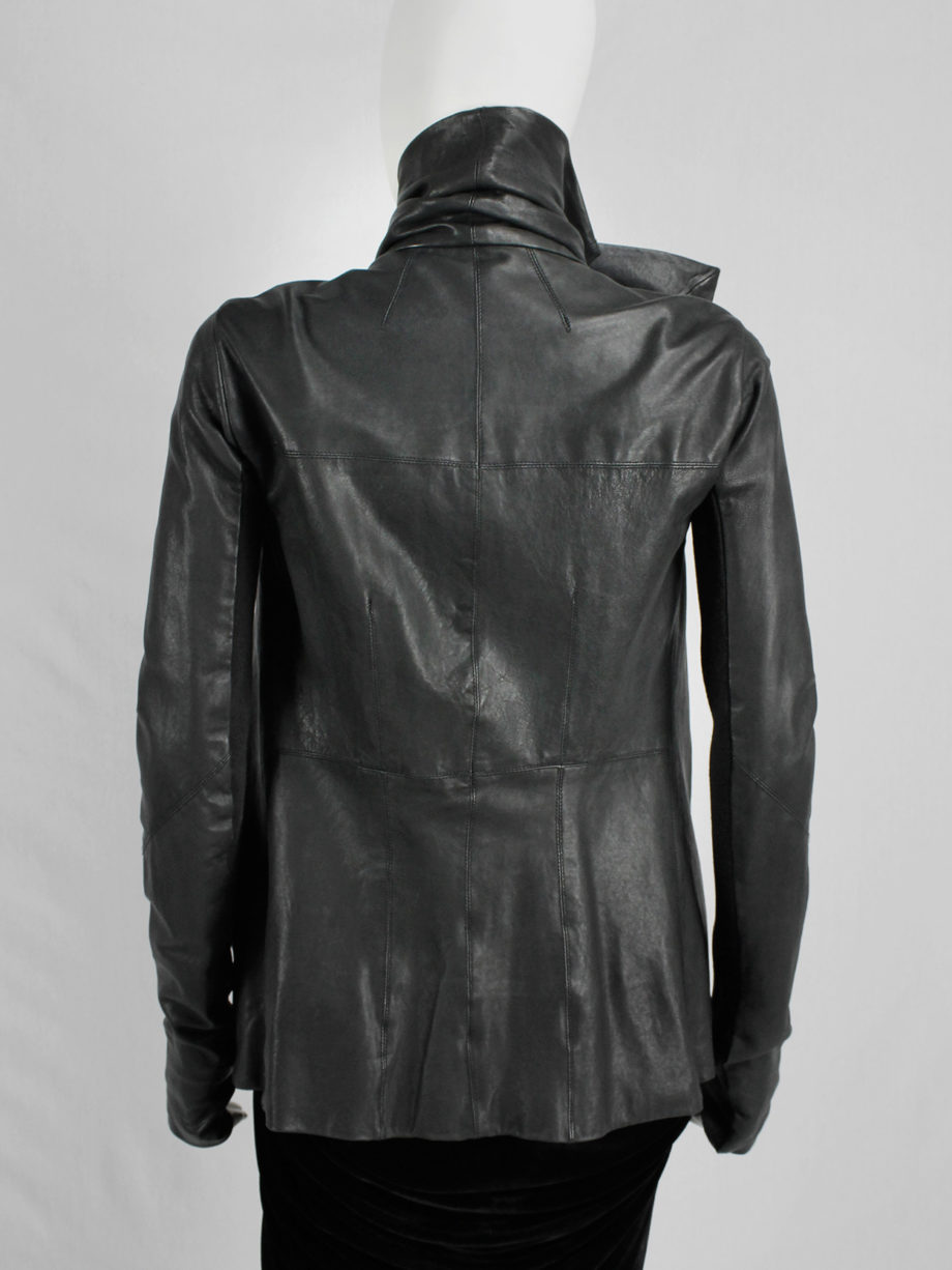 vaniitas Rick Owens black leather jacket with overlap front and cross-body strap 6280