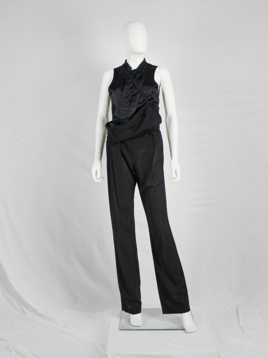 vaniitas vintage Ann Demeulemeester black draped trousers with strap or jumpsuit spring 2003 3319