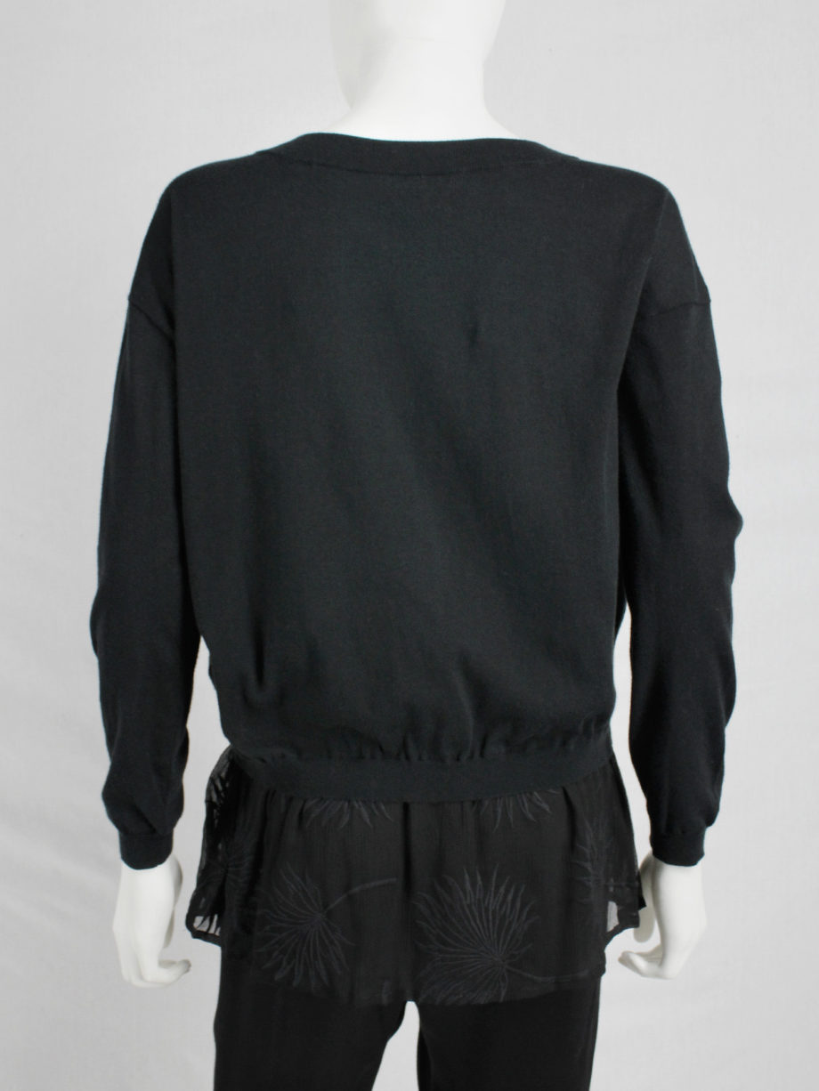 vaniitas vintage Ann Demeulemeester black jumper with sheer embroidered hem 0889