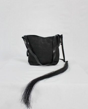 Ann Demeulemeester black leather shoulder bag with extra long horsehair tassel