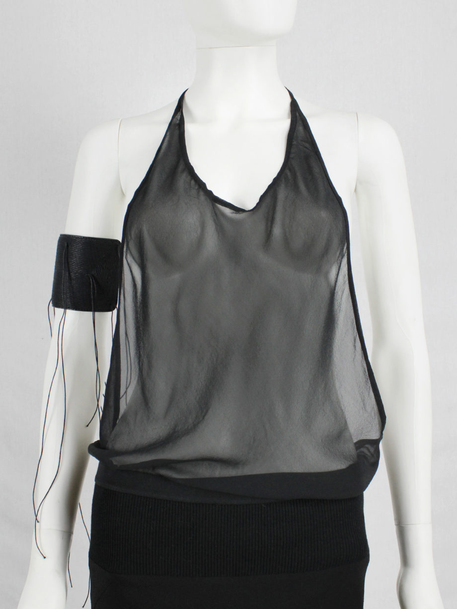 vaniitas vintage Ann Demeulemeester black sheer backless top with minimalist strap spring 2006 4243