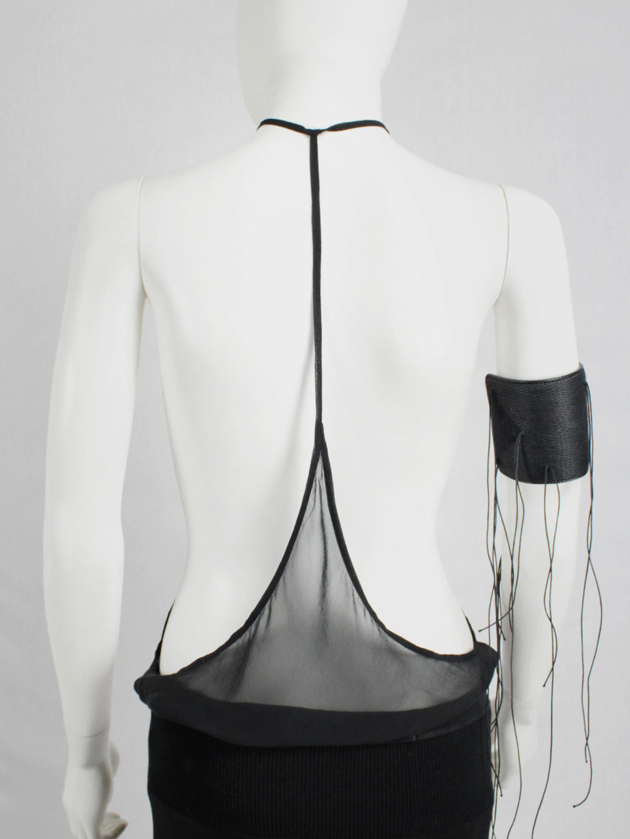 vaniitas vintage Ann Demeulemeester black sheer backless top with minimalist strap spring 2006 4324