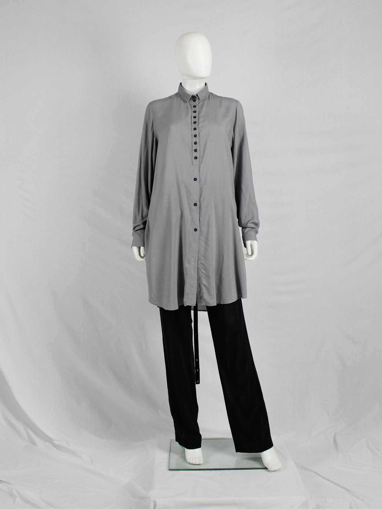 Ann Demeulemeester grey long shirt with many black buttons - V A N II T A S