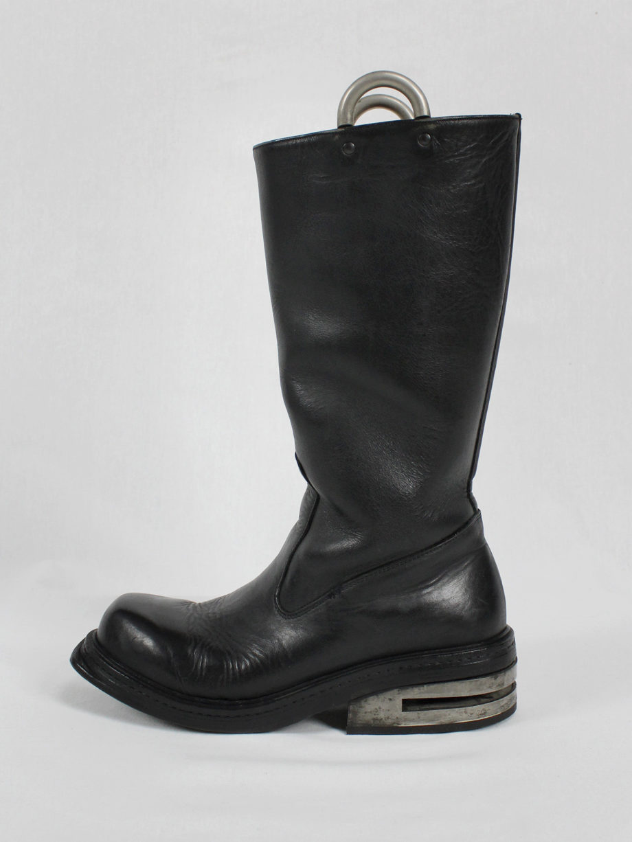 vaniitas vintage Dirk Bikkembergs black tall boots with metal heel and metal pulls 1990s 90s archive 5080