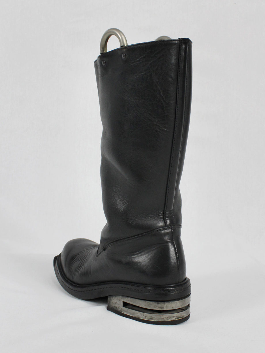 vaniitas vintage Dirk Bikkembergs black tall boots with metal heel and metal pulls 1990s 90s archive 5114