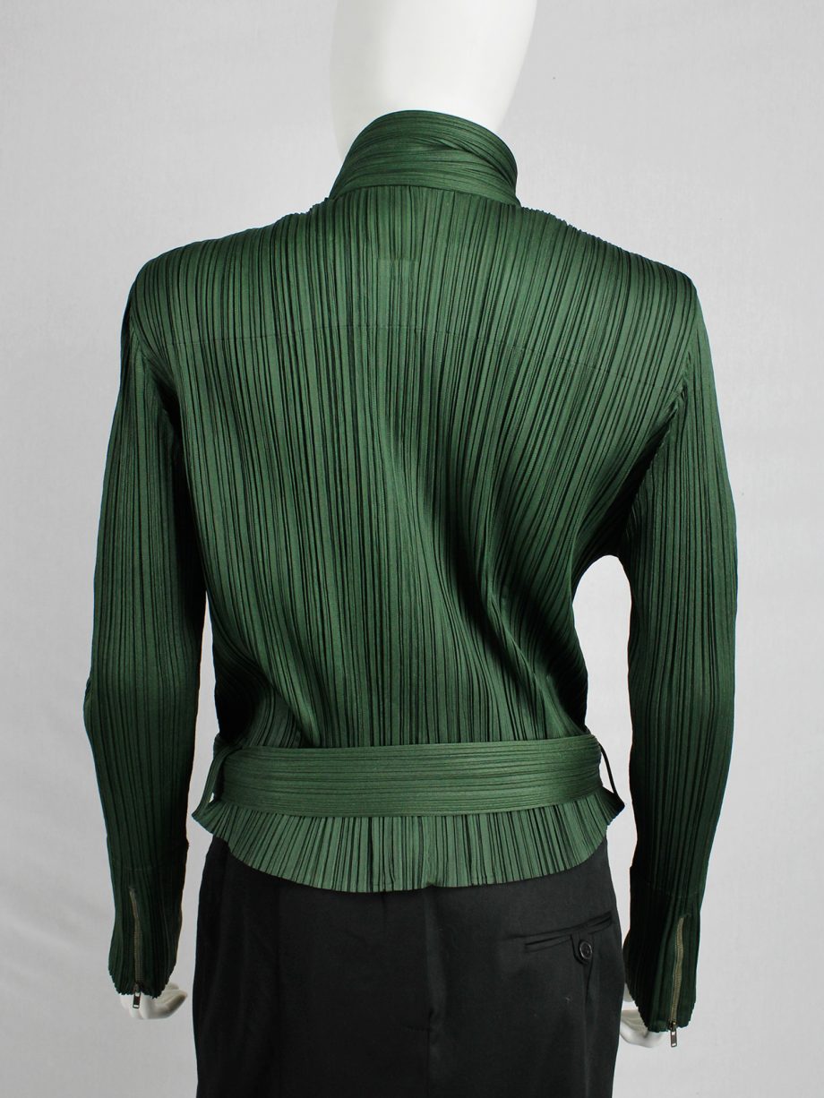 vaniitas vintage Issey Miyake Pleats Please green biker jacket with filigree panel 2138
