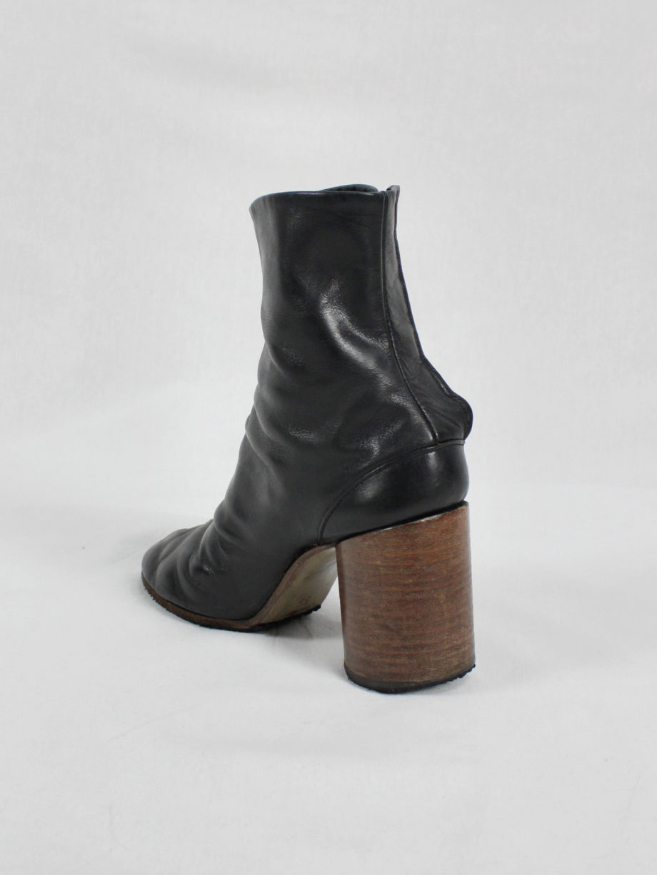 vaniitas vintage Maison Martin Margiela black tabi boots with round wooden heel 2001 4639