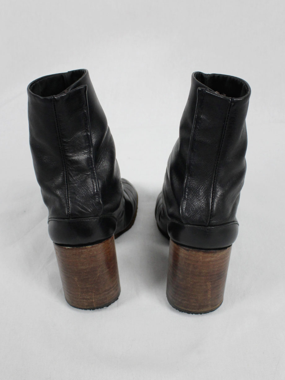 vaniitas vintage Maison Martin Margiela black tabi boots with round wooden heel 2001 4658