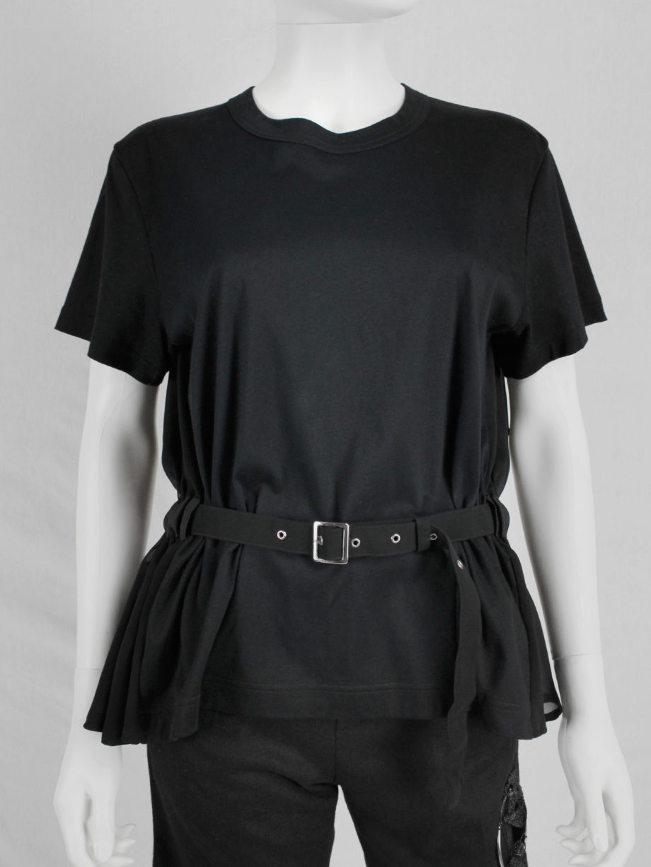 vaniitas vintage Noir Kei Ninomiya black gathered t-shirt with belt and sheer back 3720