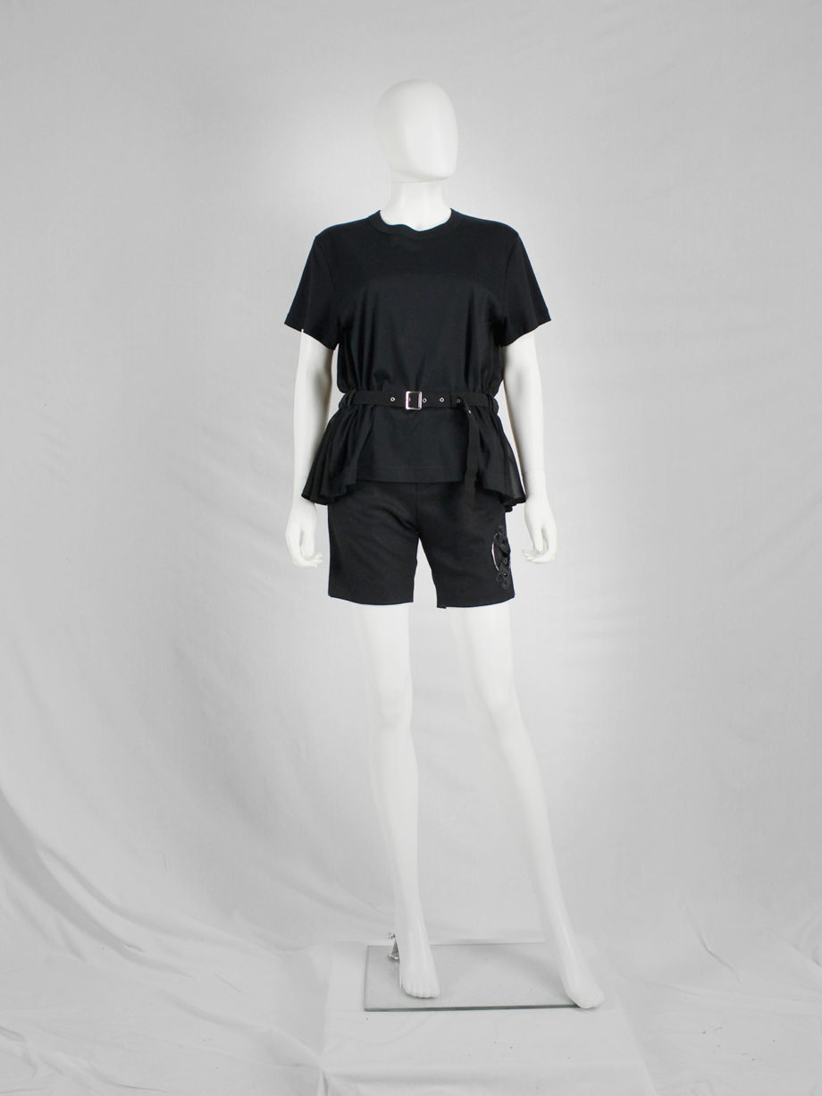 vaniitas vintage Noir Kei Ninomiya black gathered t-shirt with belt and sheer back 3739