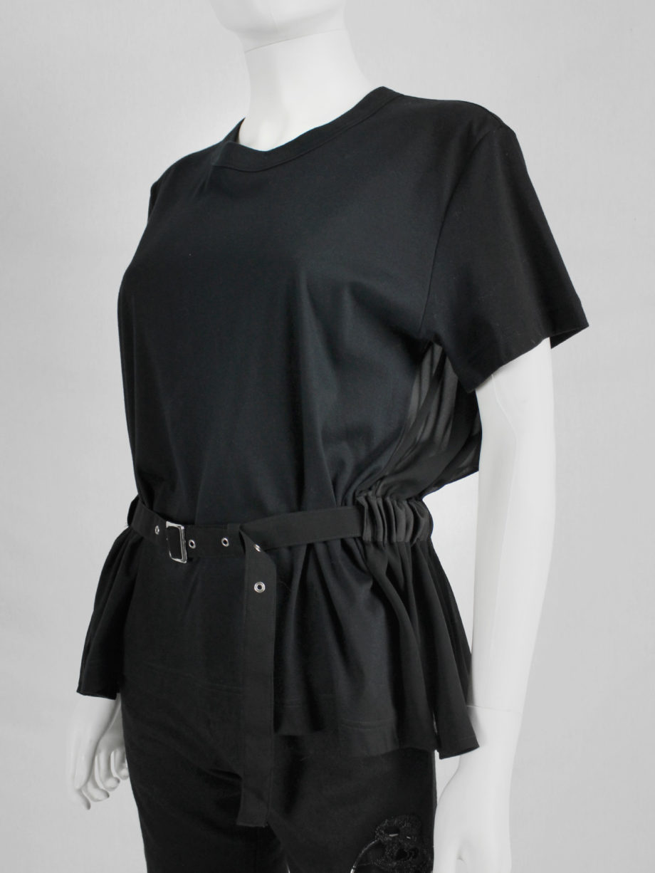 vaniitas vintage Noir Kei Ninomiya black gathered t-shirt with belt and sheer back 3762