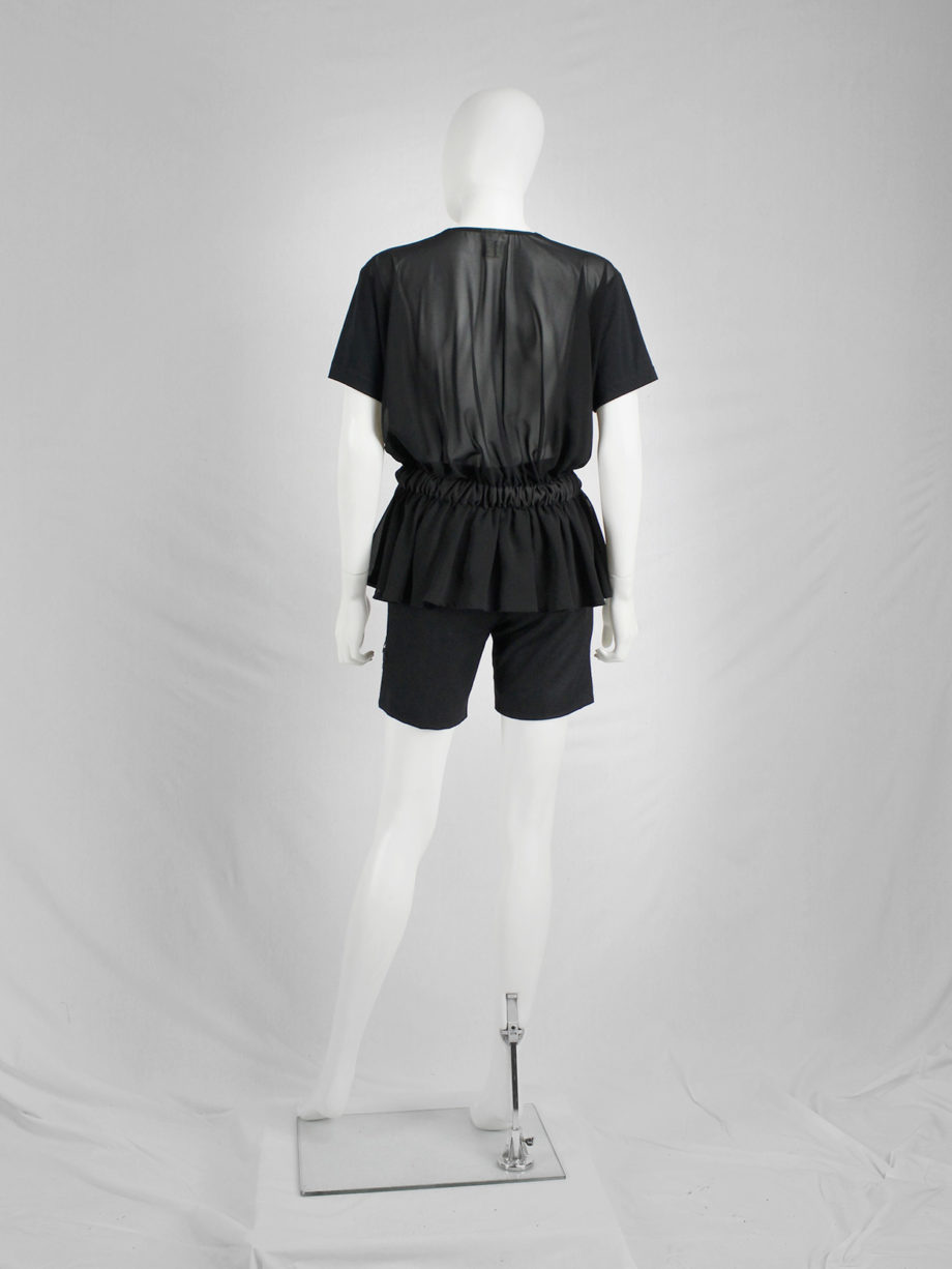 vaniitas vintage Noir Kei Ninomiya black gathered t-shirt with belt and sheer back 3784