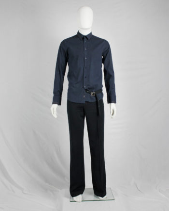 Dirk Bikkembergs blue shirt with laminated trims on the collar and cuffs