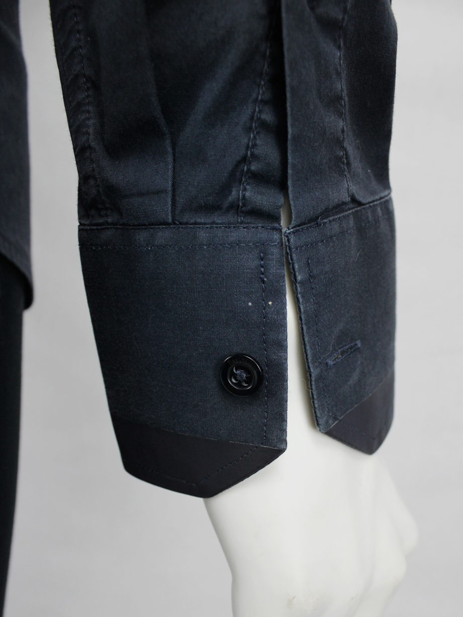 Dirk Bikkembergs blue shirt with laminated trims on the collar and cuffs