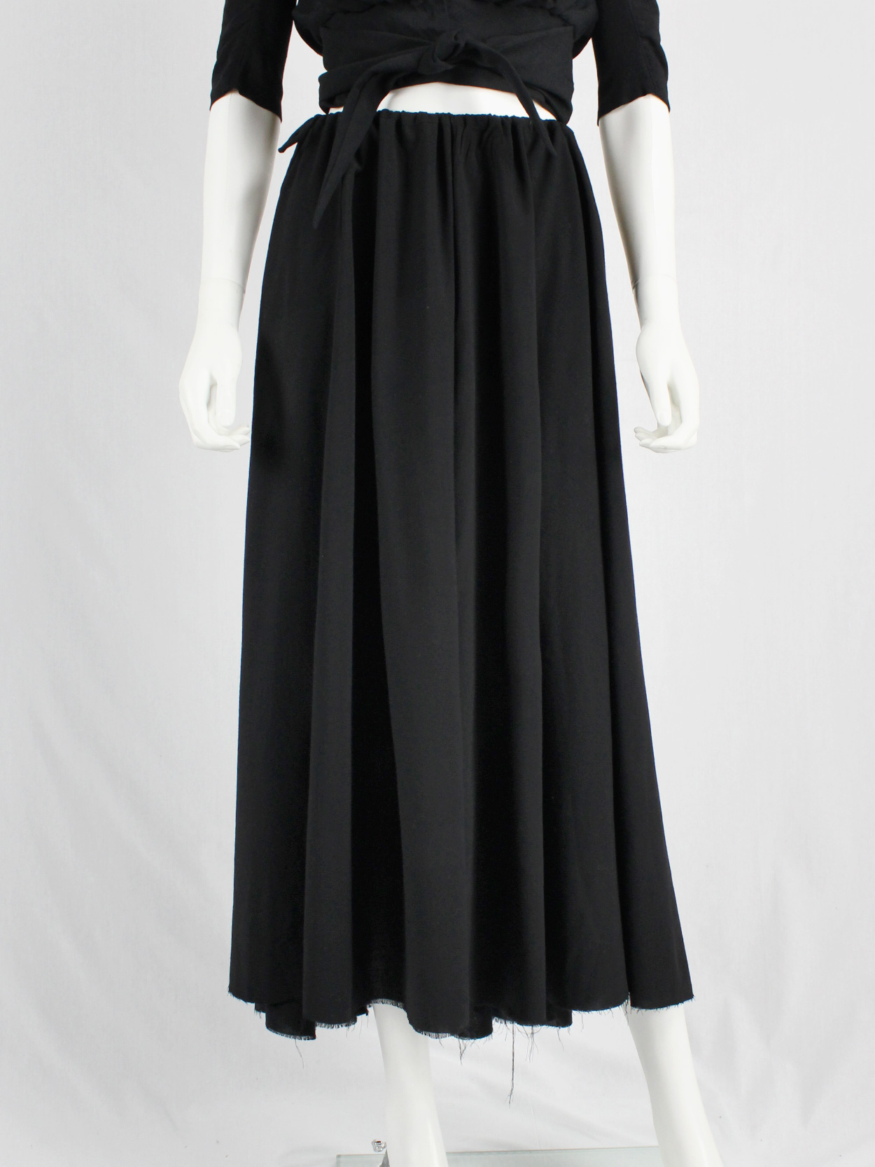 Dries Van Noten black gathered maxi skirt with frayed trim - V A N II T A S
