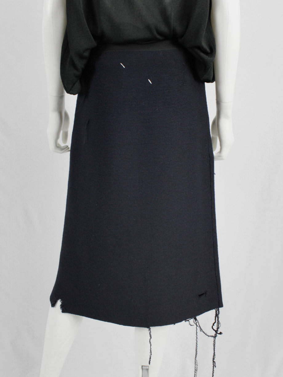 Maison Martin Margiela blue destroyed skirt with holes and loose threads — fall 2000