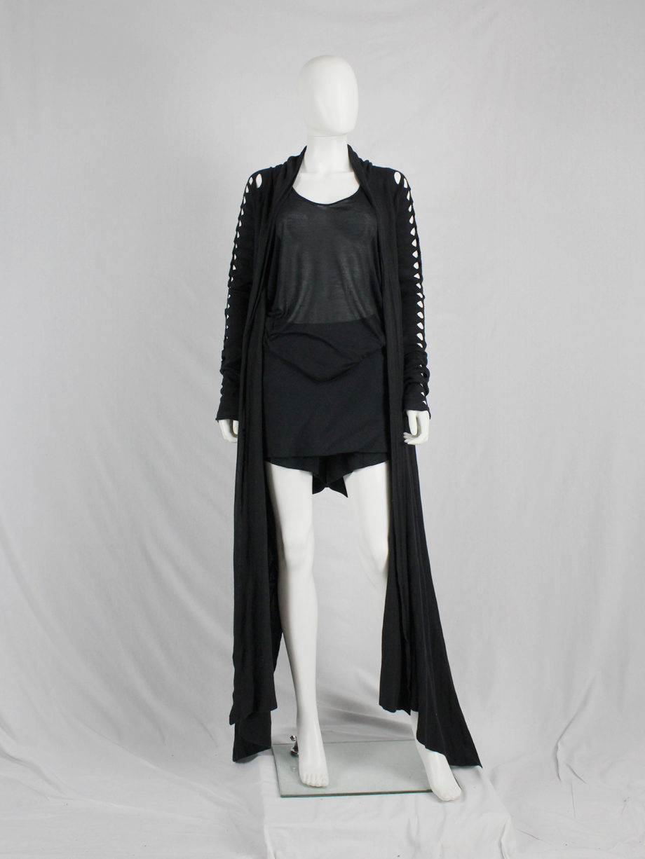 Rick Owens RELEASE black floor-length cardigan with holes along the ...