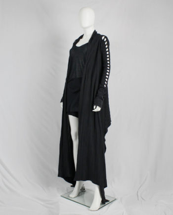 Rick Owens RELEASE black floor-length cardigan with holes along the sleeves — spring 2010