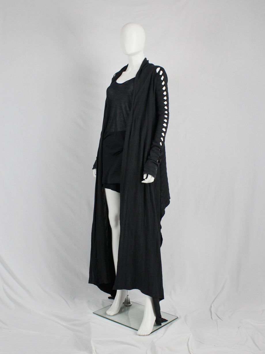 vaniitas Rick Owens RELEASE black floor-length cardigan with holes along the sleeves spring 2010 0149
