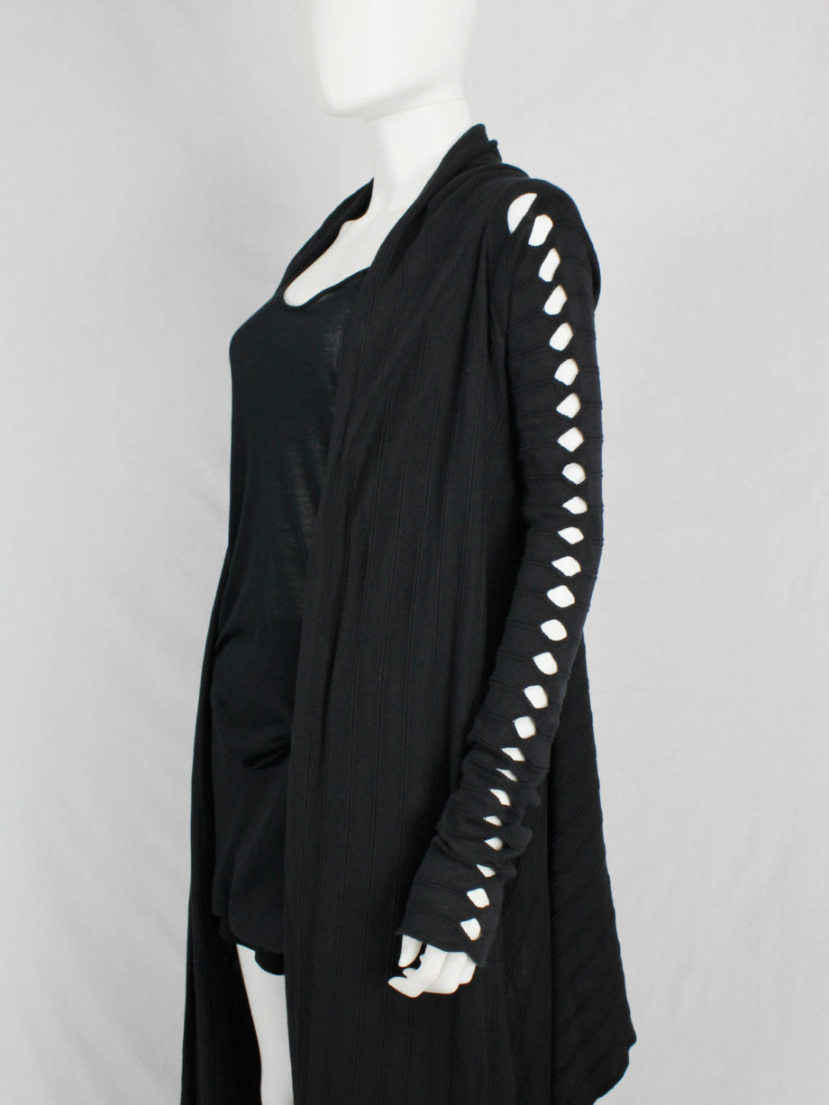 Rick Owens RELEASE black floor-length cardigan with holes along the sleeves — spring 2010
