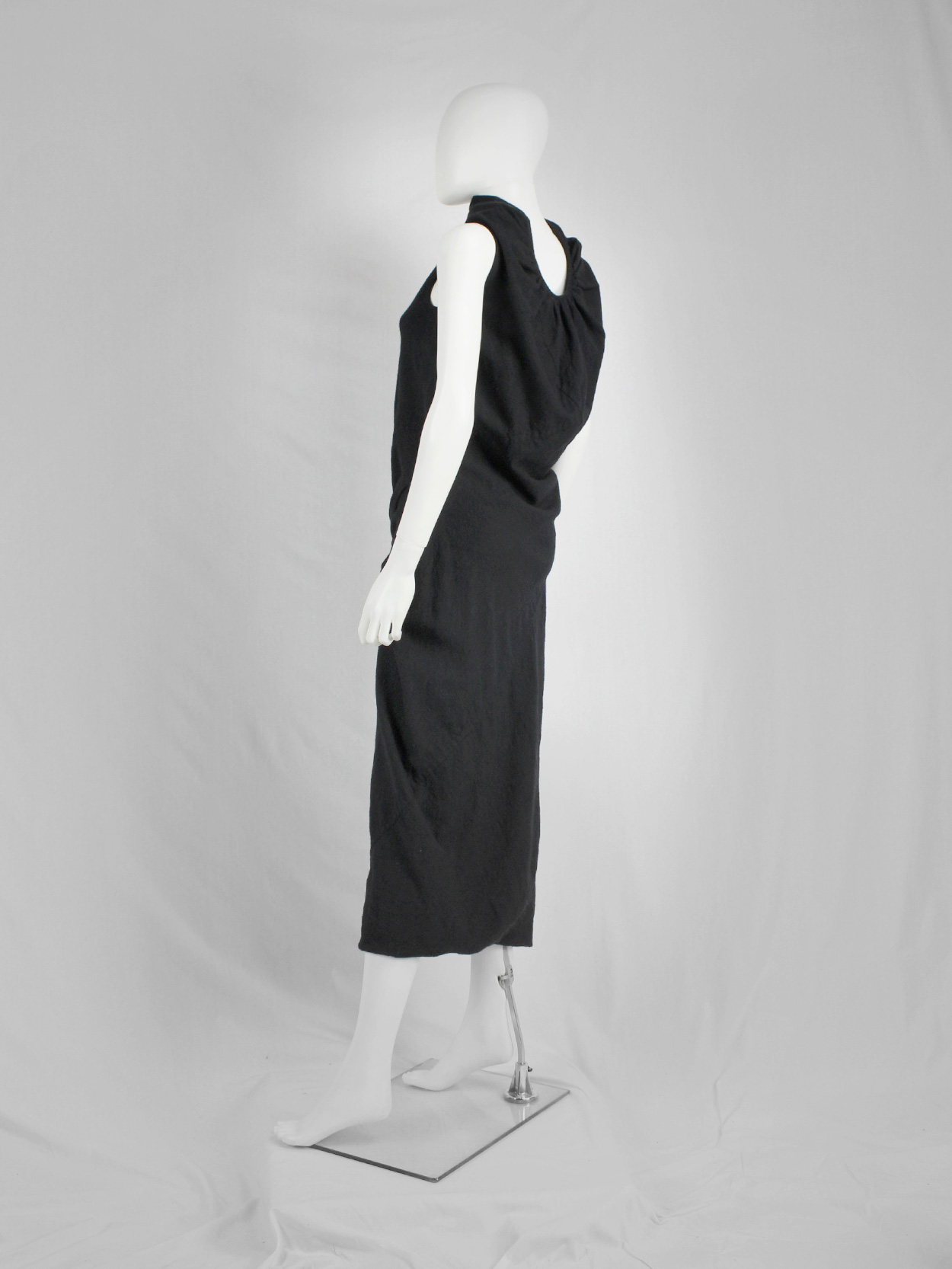 Rick Owens STAG black maxi dress with high neck and dropped waist ...