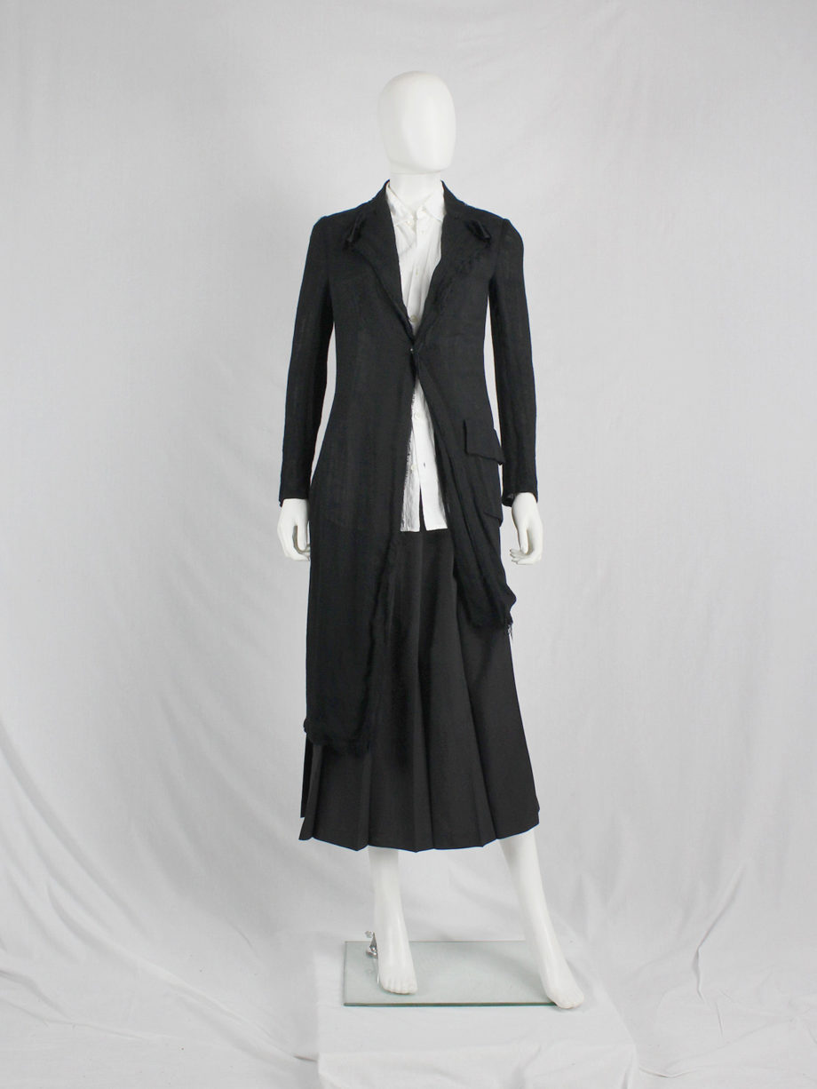 vaniitas Yohji Yamamoto long black asymmetric blazer with frayed finish 0568