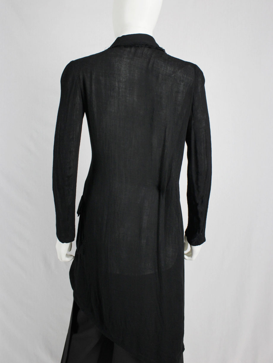 vaniitas Yohji Yamamoto long black asymmetric blazer with frayed finish 0604