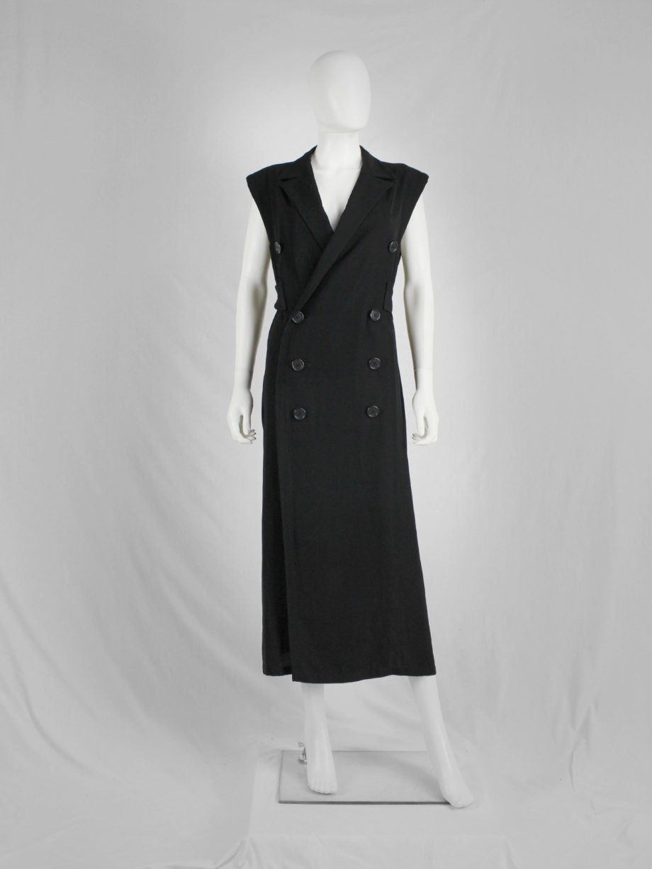 vaniitas Ys Yohji Yamamoto black maxi dress with blazer lapels and double breasted buttons 3367