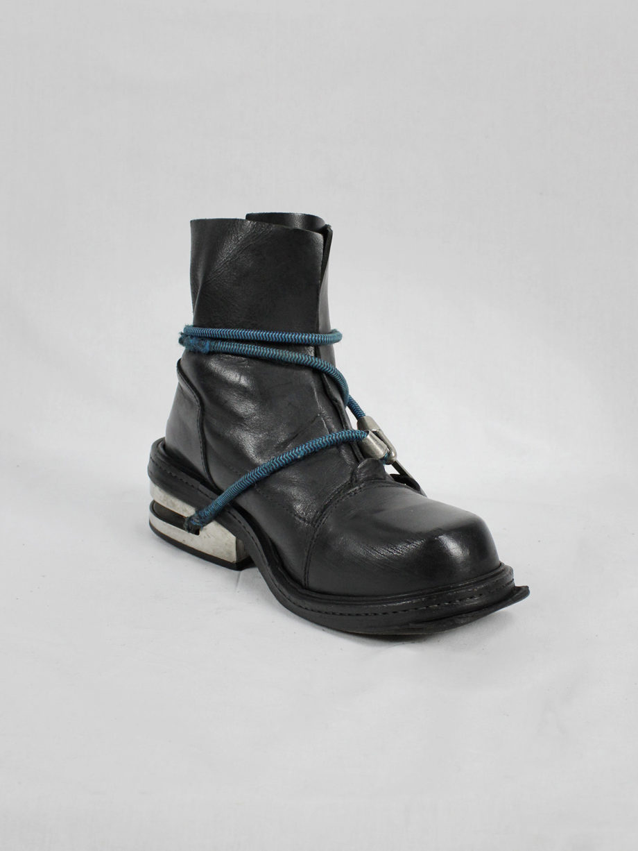 vaniitas vintage Dirk Bikkembergs black mountaineering boots with blue elastic fall 1996 7766