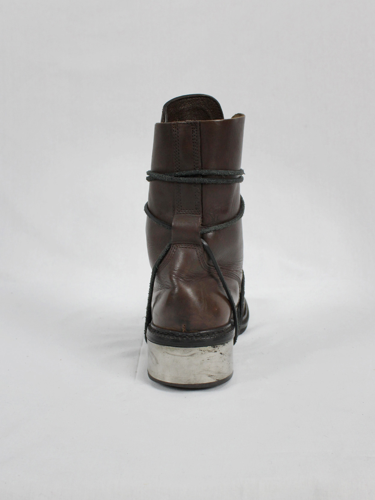 Dirk Bikkembergs brown tall boots with laces through the metal heel (40 ...