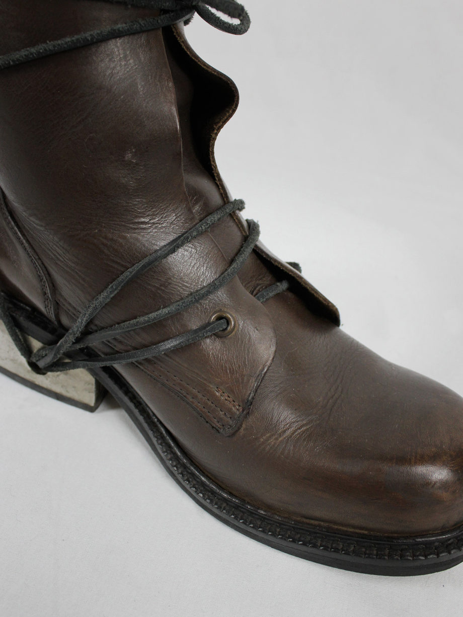 Dirk Bikkembergs brown tall boots with laces through the metal heel (40) — mid 90's