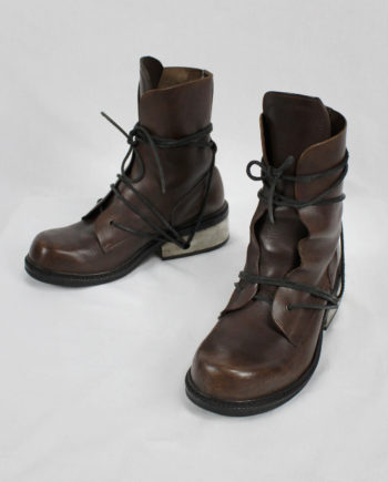 Dirk Bikkembergs brown tall boots with laces through the metal heel (40) — mid 90's