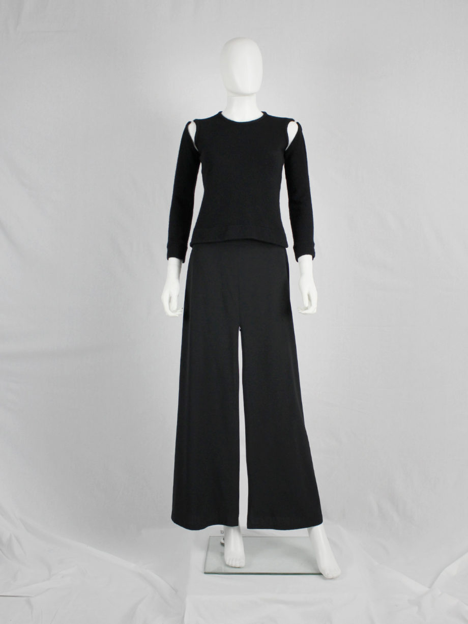 Ann Demeulemeester black maxi skirt with high zipper slit 1990s 90s (7)