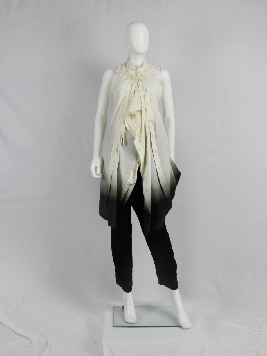 Ann Demeulemeester white and black ombre draped shirtdress with straps — spring 2007