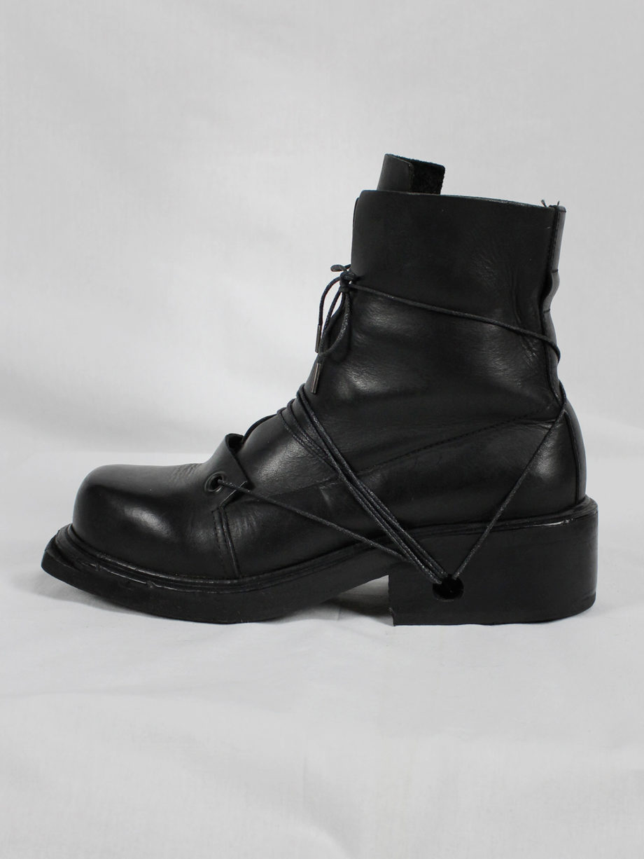 Dirk Bikkembergs black mountaineering boots with laces through the soles 1990s (2)