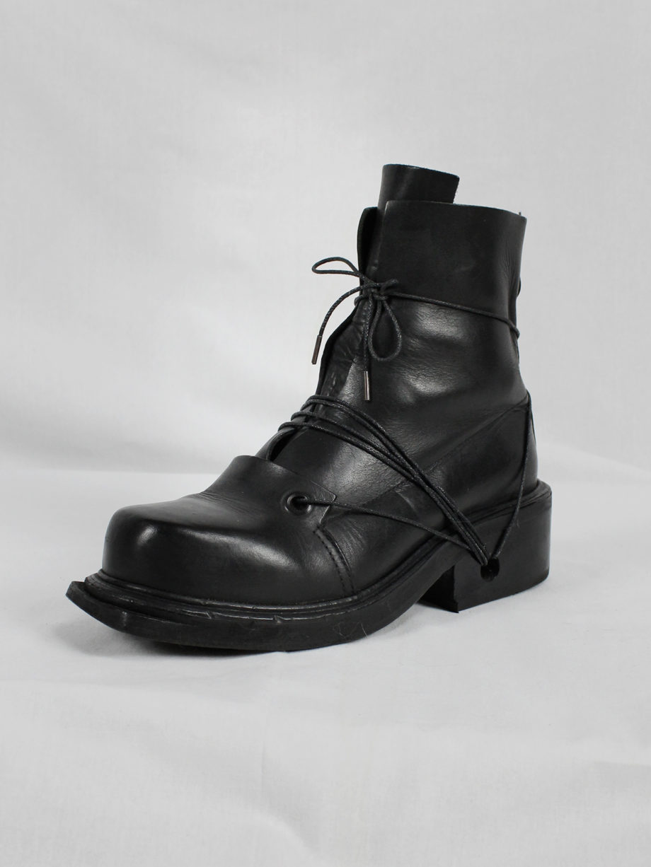 Dirk Bikkembergs black mountaineering boots with laces through the soles 1990s (3)