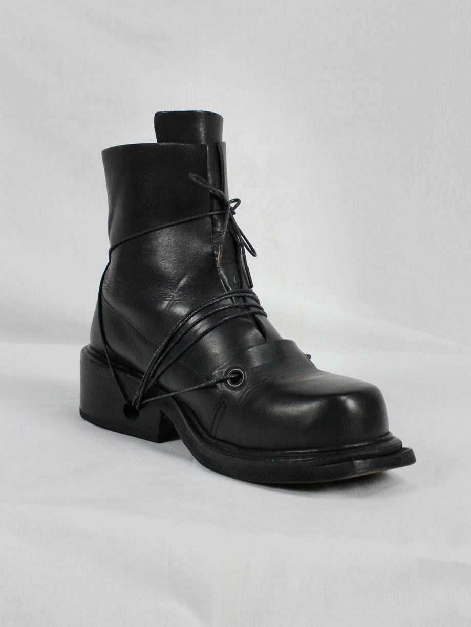Dirk Bikkembergs black mountaineering boots with laces through the soles 1990s (5)