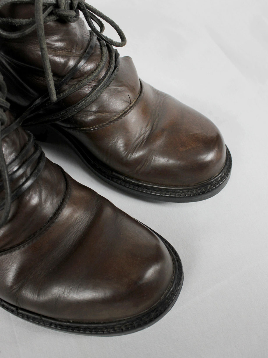 Dirk Bikkembergs brown boots with flap and laces through the soles (57) — fall 1994