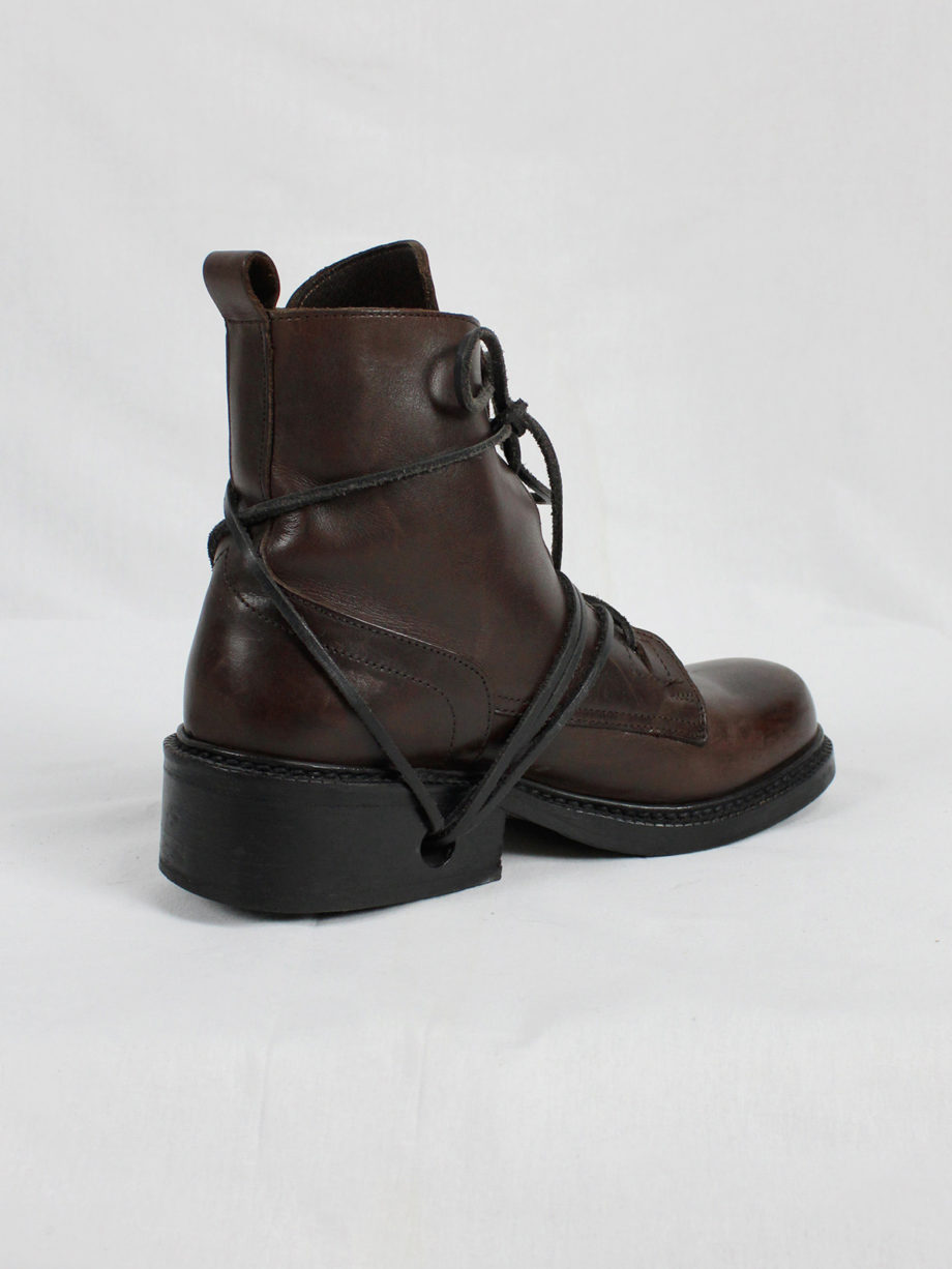 Dirk Bikkembergs brown tall boots with laces through the soles (39) — late 90's