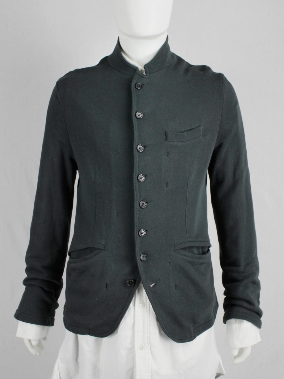 vaniitas Ann Demeulemeester dark green woven blazer with multiple buttons (4)